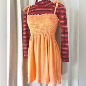 Retro cotton terry cloth mini dress with tie straps In sherbert orange